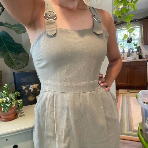 JAPNA Romper Jumpsuit, Sz Medium, Moss Green Buckle Straps Smocked Back - Picture 4 of 12